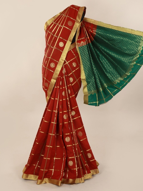 

Pothys Red & Green Art Silk Checked Saree