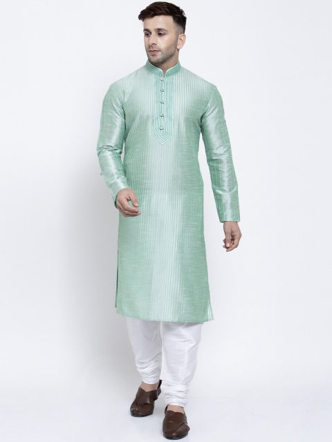 

Badoliya & Sons Men Green & White Solid Kurta with Churidar