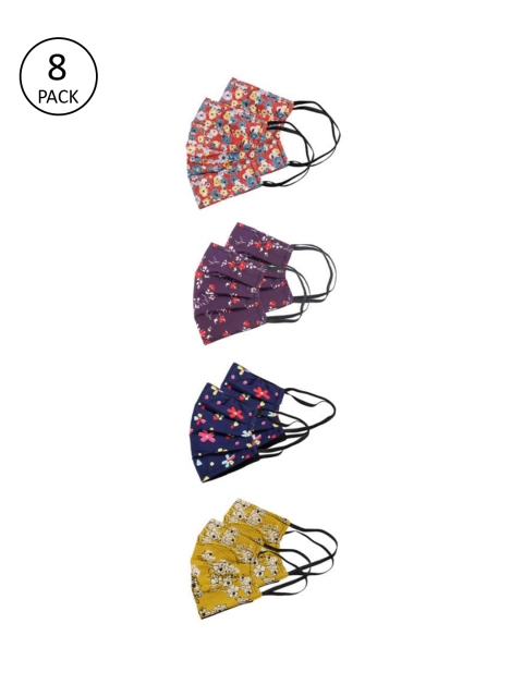 

Bellofox Unisex Pack Of 8 Printed 3Ply Reusable Protective Outdoor Face Masks, Red