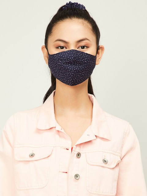 

Women Navy Blue Printed Reusable 2-Ply Protective Outdoor Face Mask With Scrunchie