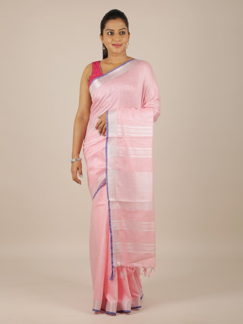 

Pothys Pink Solid Linen Blend Saree