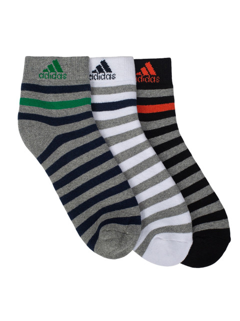 

ADIDAS Men Pack Of 3 Striped Ankle-Length Socks, Black