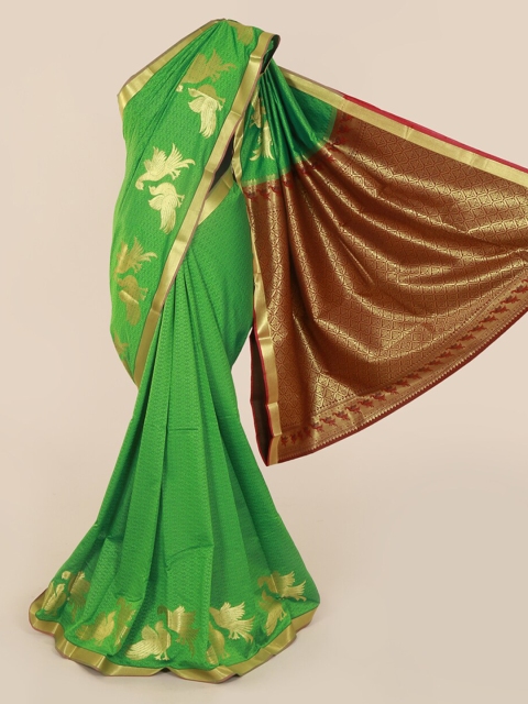

Pothys Green & Gold-Toned Art Silk Printed Saree with Zari Border