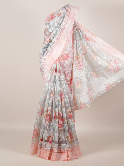 

Pothys Grey & Pink Jute Silk Printed Saree