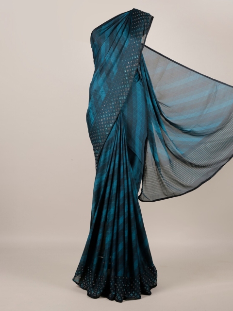 

Pothys Blue Checked Poly Georgette Saree