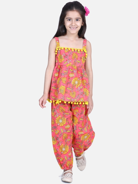 

BownBee Girls Pink & Yellow Floral Printed Top with Pyjamas