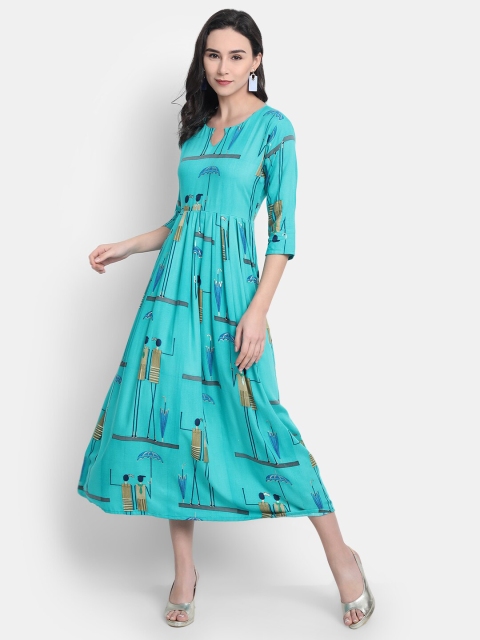 

7Threads Women Turquoise Blue Printed Anarkali Kurta