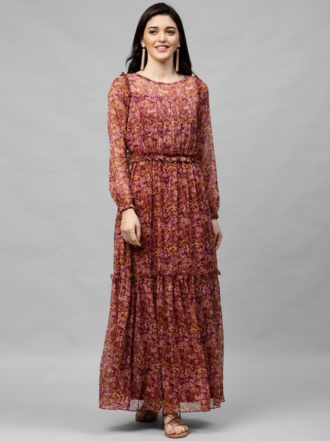 

Athena Women Burgundy Floral Printed Maxi Dress
