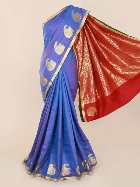 

Pothys Blue & Gold-Toned Art Silk Printed Saree with Contrast Pallu