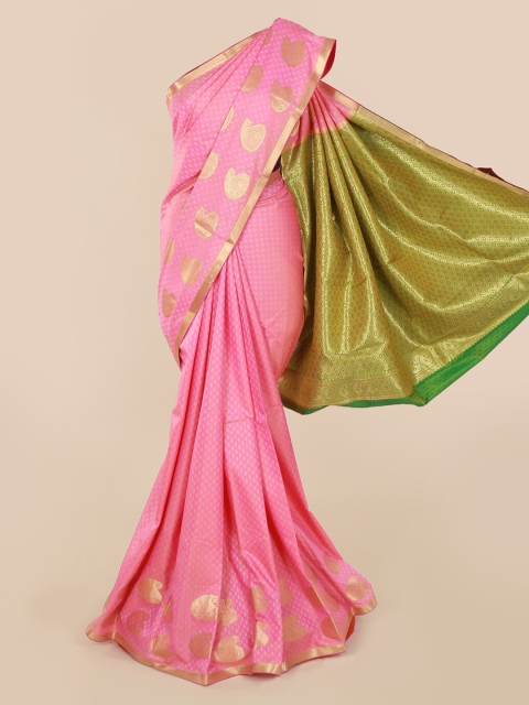 

Pothys Pink & Gold-Toned Art Silk Printed Saree with Contrast Pallu