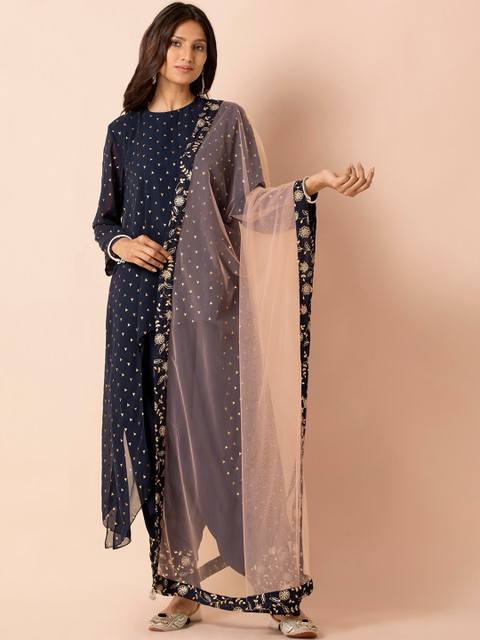 

INDYA X PAYAL SINGHAL Pink & Navy Blue Embroidered Dupatta