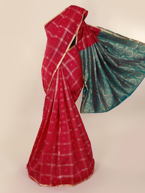 

Pothys Magenta & Gold-Toned Art Silk Woven Design Saree with Contrast Pallu