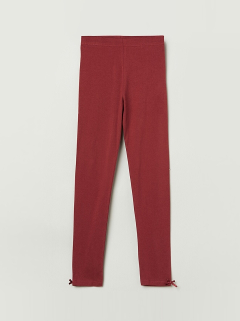 

max Girls Maroon Solid Ankle Length Leggings