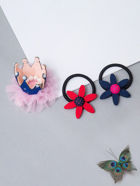 

Golden Peacock Girls Red & Blue Set of 3 Embellished Ponytail Holders
