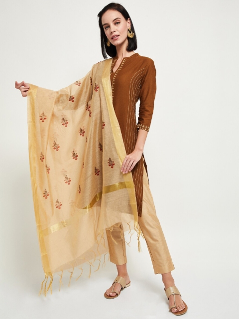 

max Gold-Coloured & Brown Printed Dupatta