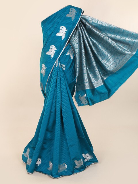 

Pothys Blue & Silver-Toned Art Silk Solid Saree