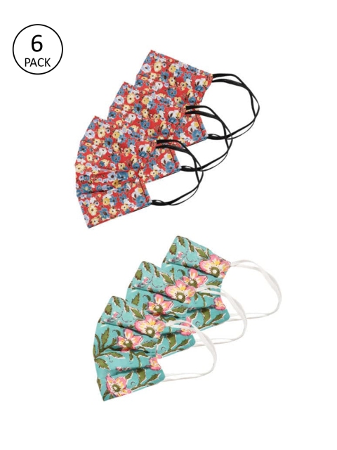 

Bellofox Unisex Pack Of 6 Printed 3-Ply Cloth Face Masks, Red