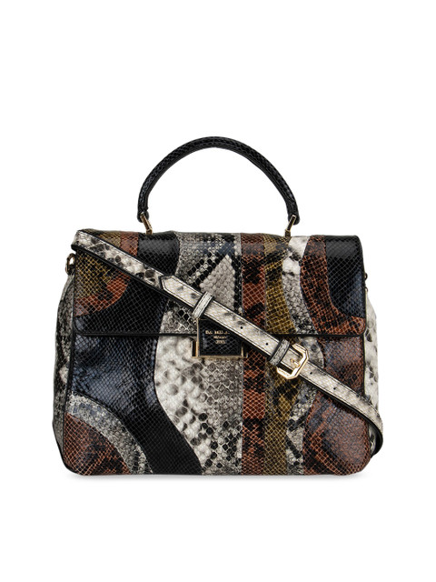

Da Milano Off-White & Black Snake-Skin Printed Leather Handheld Bag