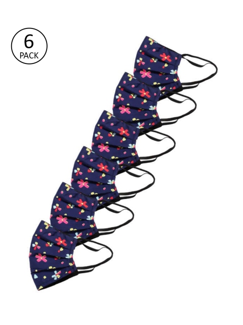 

Bellofox Unisex Pack Of 6 Floral Printed 3 Ply Protective Outdoor Face Masks, Navy blue