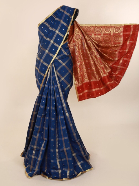 

Pothys Navy Blue & Gold-Toned Art Silk Woven Design Saree with Contrast Pallu