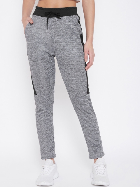 

CHROME & CORAL Women Grey & Black Self Design Slim Fit Track Pants