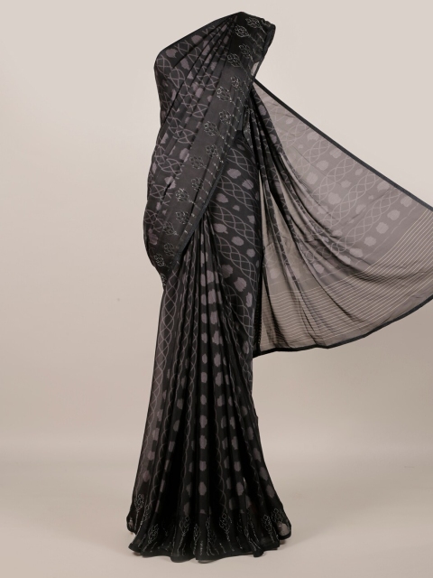 

Pothys Black & Grey Poly Georgette Printed Saree