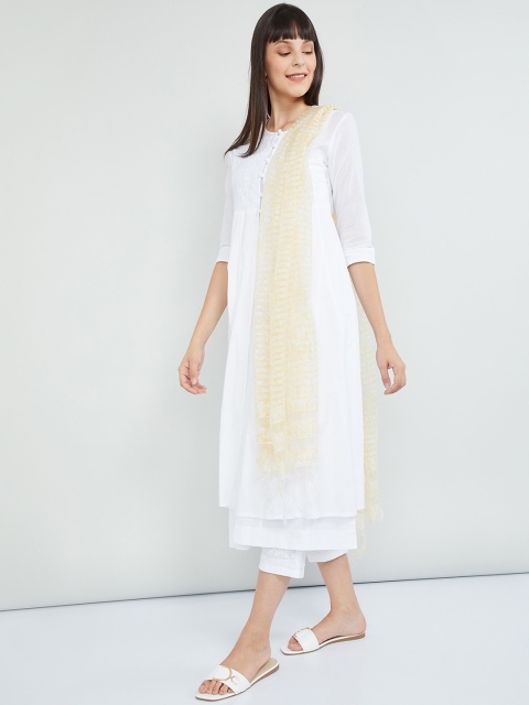 

max Yellow & White Printed Chanderi Dupatta