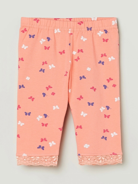 

max Girls Peach-Coloured & Pink Printed Ankle-Length Leggings