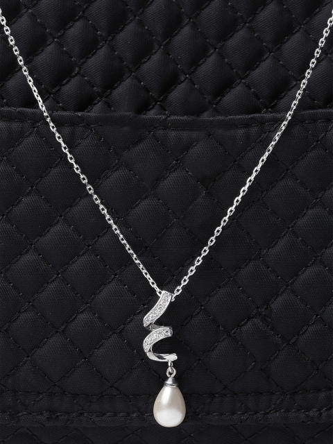

Clara 92.5 Sterling Silver Rhodium Plated & White Pearl CZ Pendant with Chain