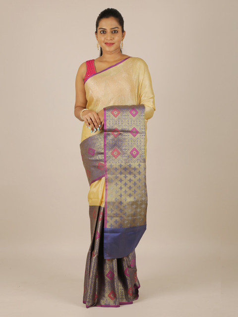 

Pothys Cream-Coloured & Gold-Toned Cotton Blend Woven Design Saree