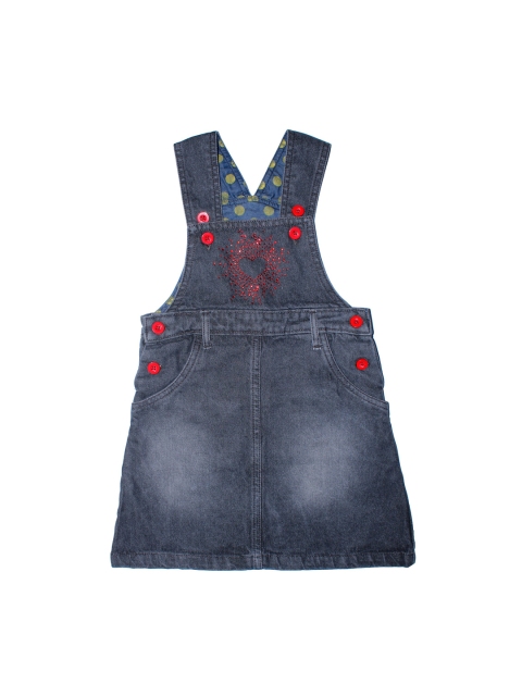 

KiddoPanti Girls Grey & Red Solid Denim Pinafore Dress