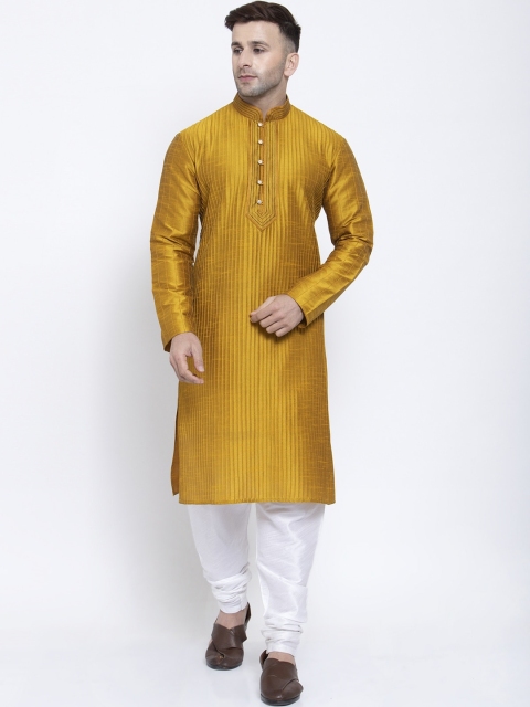 

Badoliya & Sons Men Mustard & White Self Design Kurta with Churidar