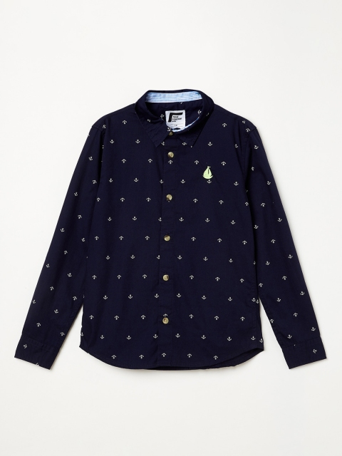 

Fame Forever by Lifestyle Boys Navy Blue Slim Fit Printed Cotton Casual Shirt