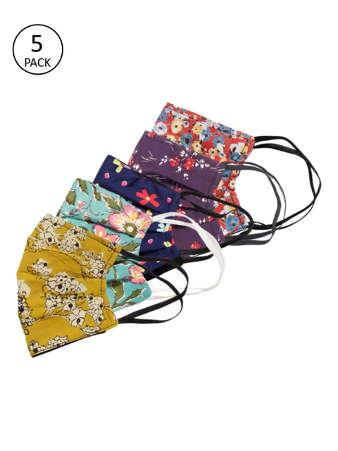 

Bellofox Unisex Pack Of 5 Printed 3Ply Reusable Protective Outdoor Face Masks, Red