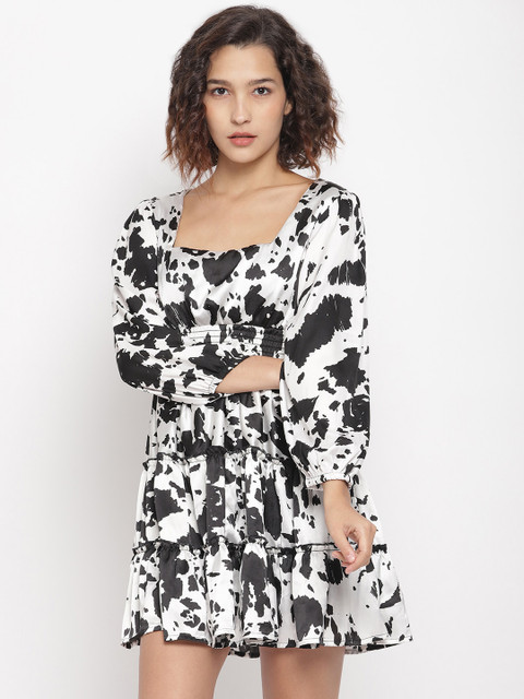 

LA LOFT Women White & Black Printed Fit and Flare Dress