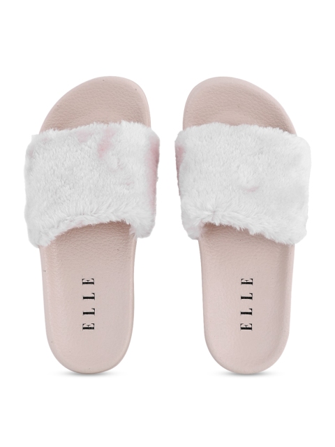 

ELLE Women Pink & White Faux Fur Sliders