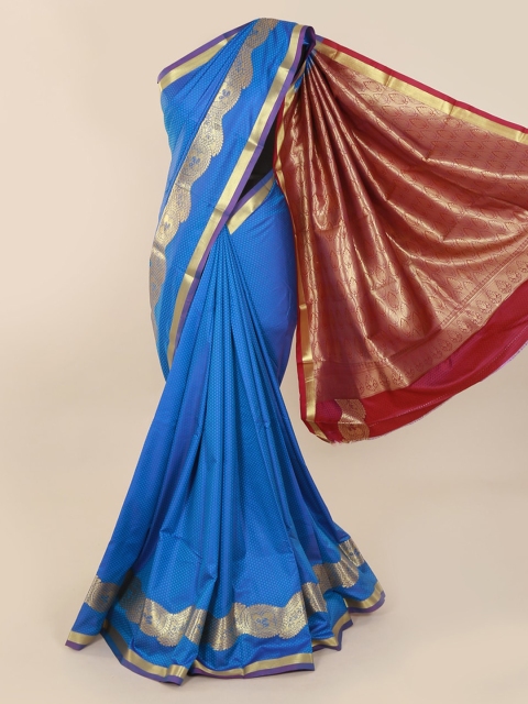 

Pothys Blue & Gold-Toned Art Silk Solid Saree