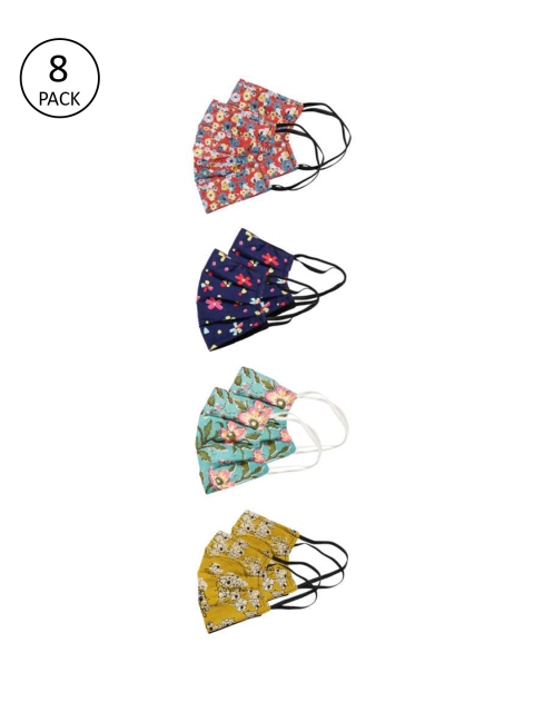 

Bellofox Unisex Pack of 8 Floral Printed 3-Ply Reusable Cloth Masks, Red