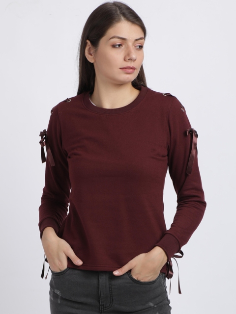 

BEVERLY BLUES Women Maroon Solid Sweatshirt