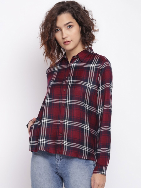 

Pepe Jeans Women Burgundy Regular Fit Checked Casual Shirt