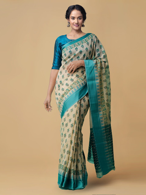 

Unnati Silks Beige Silk Cotton Printed Chanderi Saree