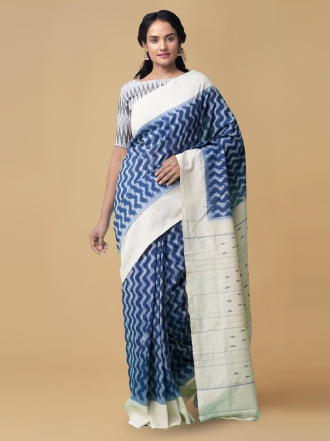 

Unnati Silks Blue Pure Cotton Printed Handloom Pochampally Saree