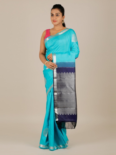 

Pothys Blue Pure Silk Solid Kanjeevaram Saree