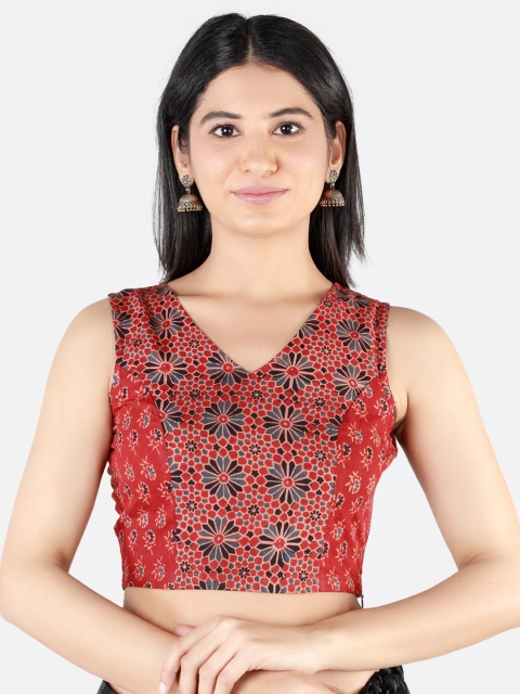 

Llajja Women Maroon & Black Printed Sustainable Saree Blouse