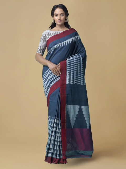 

Unnati Silks Blue Pure Cotton Printed Pochampally Saree