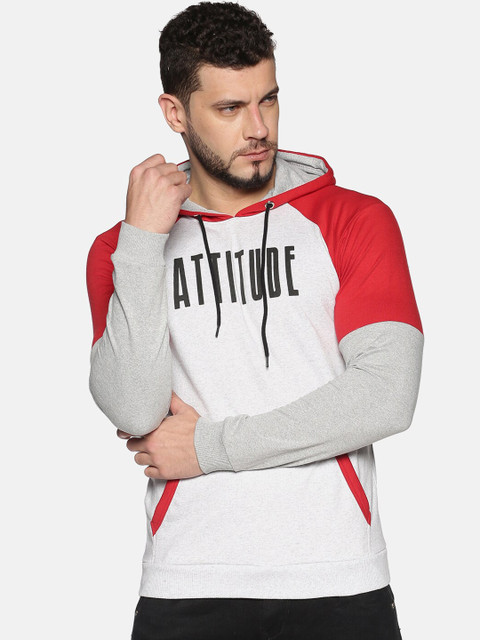 

UrGear Men White & Red Printed Hooded Cotton Sweatshirt