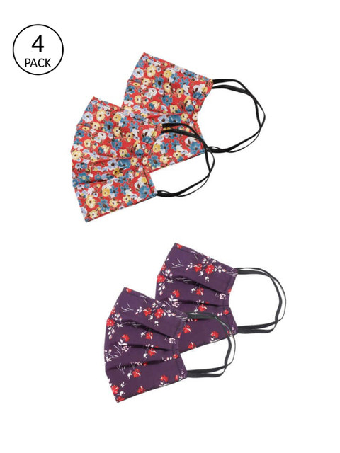 

Bellofox Adult Multicoloured 4 Pcs Floral Printed 3-Ply Reusable Cloth Masks, Multi