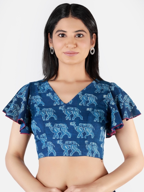 

Llajja Women Blue & White Printed Sustainable Saree Blouse