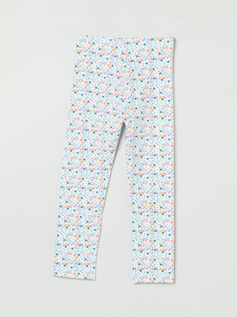

max Girls White & Blue Printed Ankle-Length Leggings