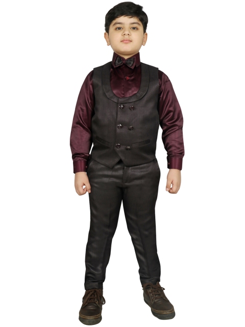 

SG YUVRAJ Boys Black & Maroon Solid Single-Breasted Five-Piece Suit